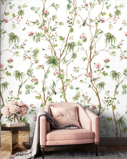 Picture of Blooming Chinoiserie Mural - Fern & Rosebud